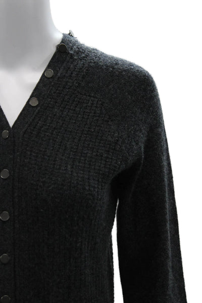 Duffy Unisex Dark Gray V Neck Cardigan Snap 70/30 Wool Cashmere Size S