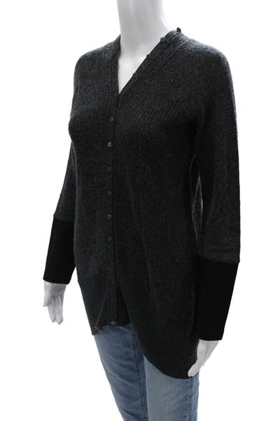 Duffy Unisex Dark Gray V Neck Cardigan Snap 70/30 Wool Cashmere Size S