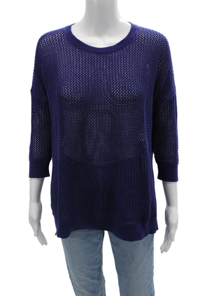 Cotton By Autumn Cashmere Unisex Pullover Sweater Dark Blue 3/4 Sleeve Size S