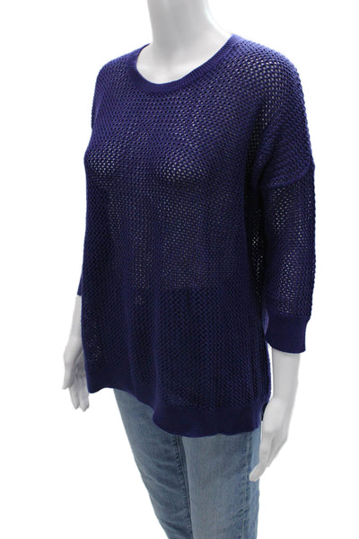 Cotton By Autumn Cashmere Unisex Pullover Sweater Dark Blue 3/4 Sleeve Size S