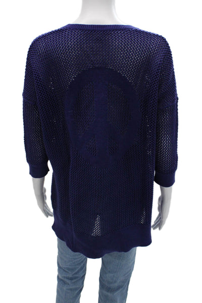 Cotton By Autumn Cashmere Unisex Pullover Sweater Dark Blue 3/4 Sleeve Size S
