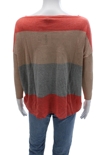 Joie Women Basic Striped Linen Silk Round Neck 3/4 Sleeve Blouse Beige Size XS