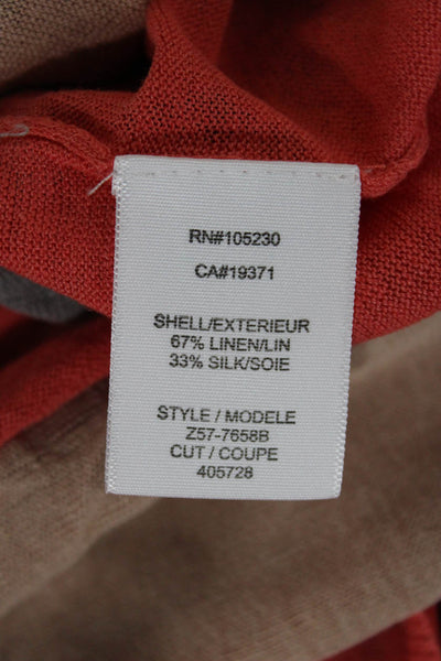 Joie Women Basic Striped Linen Silk Round Neck 3/4 Sleeve Blouse Beige Size XS