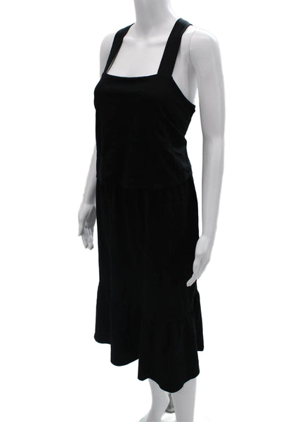 J Jill Women Black Overall Dress Sleeveless Square Neck Midi Rayon Blend Size S