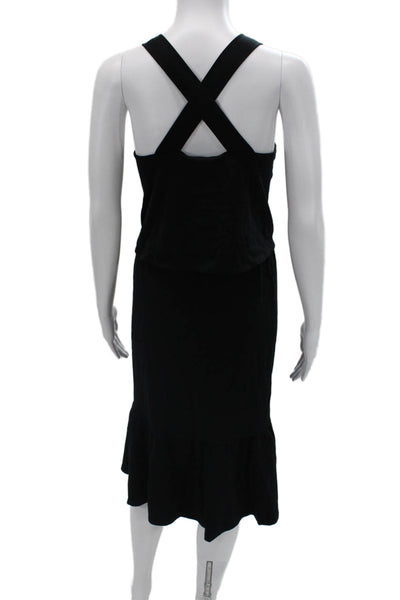 J Jill Women Black Overall Dress Sleeveless Square Neck Midi Rayon Blend Size S