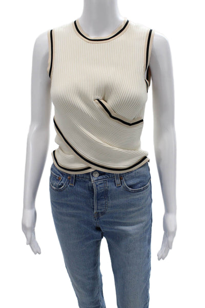 Central Park West Womens Beige Striped Ringer Tank Crewneck Size S