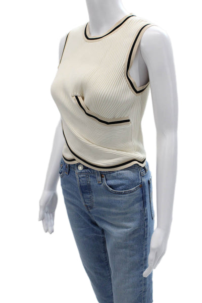 Central Park West Womens Beige Striped Ringer Tank Crewneck Size S