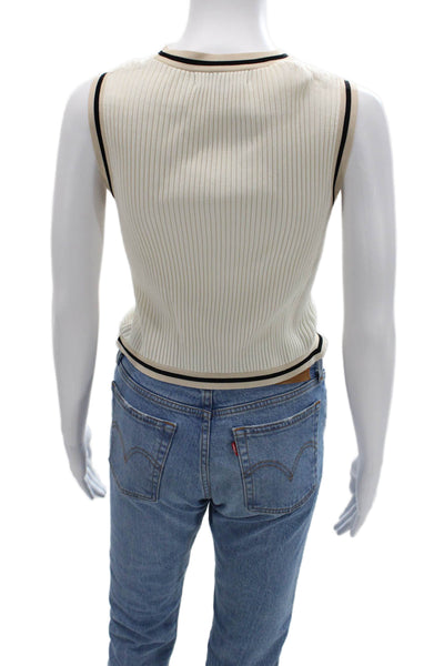 Central Park West Womens Beige Striped Ringer Tank Crewneck Size S