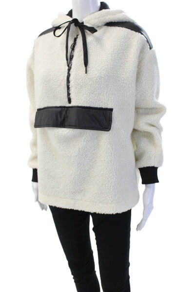 Wesley Womens Pullover Hoodies Drawstring Beige Long Sleeve Polyester Size XS