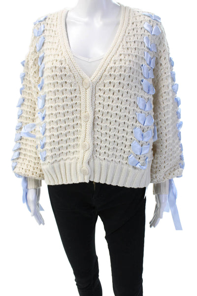 Altar'D State Unisex Beige V-Neck Cardigan 3/4 Sleeve Acrylic Size 2XS