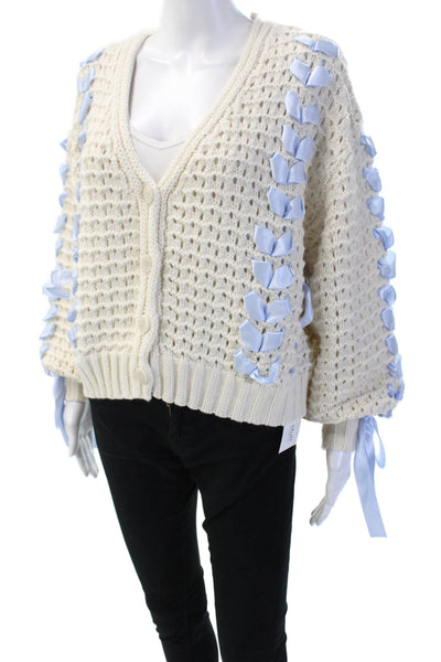 Altar'D State Unisex Beige V-Neck Cardigan 3/4 Sleeve Acrylic Size 2XS