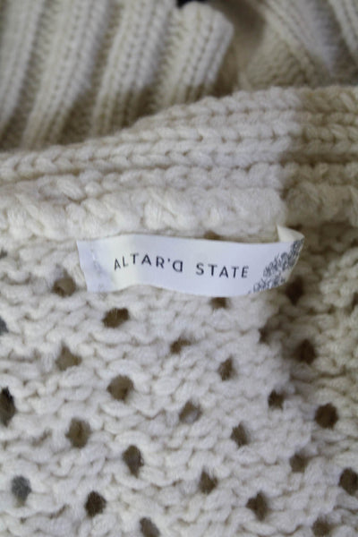 Altar'D State Unisex Beige V-Neck Cardigan 3/4 Sleeve Acrylic Size 2XS