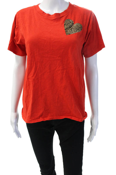 J Crew Women Red Animal Print Crewneck Cotton Tee Short Sleeve Size M