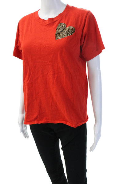 J Crew Women Red Animal Print Crewneck Cotton Tee Short Sleeve Size M