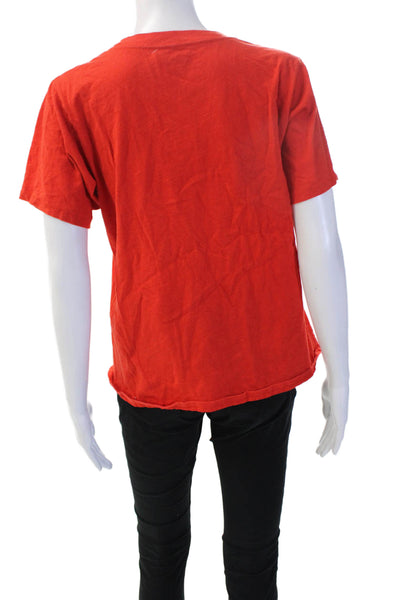 J Crew Women Red Animal Print Crewneck Cotton Tee Short Sleeve Size M