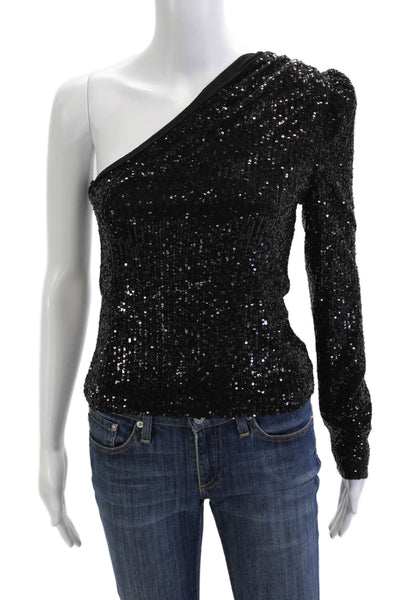 Generation Love Womens One Shoulder Long Sleeve Top Black Size XS