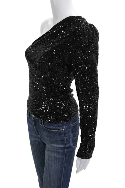 Generation Love Womens One Shoulder Long Sleeve Top Black Size XS