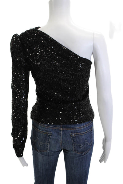 Generation Love Womens One Shoulder Long Sleeve Top Black Size XS