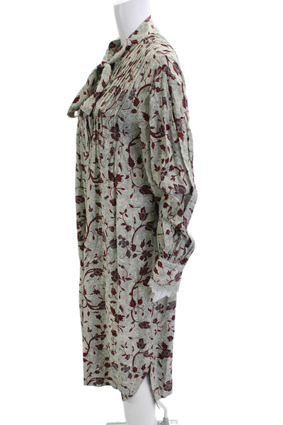 Ulla Johnson Women Gray Silk Floral Shirt Dress High Neck Long Sleeve Size 2