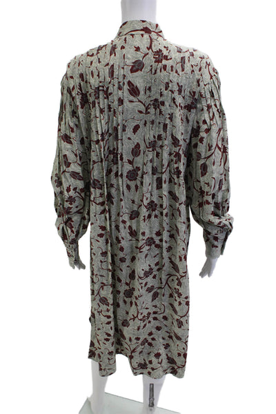 Ulla Johnson Women Gray Silk Floral Shirt Dress High Neck Long Sleeve Size 2