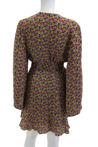 ALC Womens Silk Floral Wrap Mini Dress V-Neck Long Sleeve Black Size 6