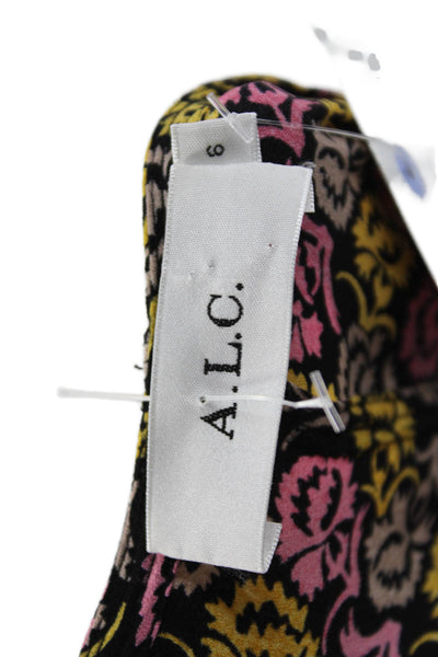 ALC Womens Silk Floral Wrap Mini Dress V-Neck Long Sleeve Black Size 6