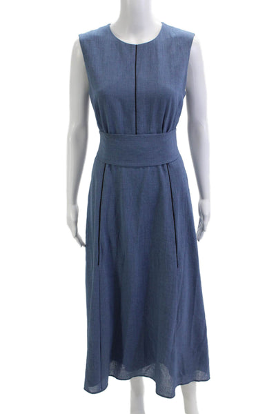 Cefinn Women A-Line Dress Blue Sleeveless Round Neck Tie Waist Size 6