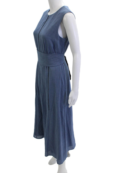 Cefinn Women A-Line Dress Blue Sleeveless Round Neck Tie Waist Size 6