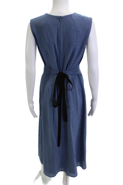 Cefinn Women A-Line Dress Blue Sleeveless Round Neck Tie Waist Size 6