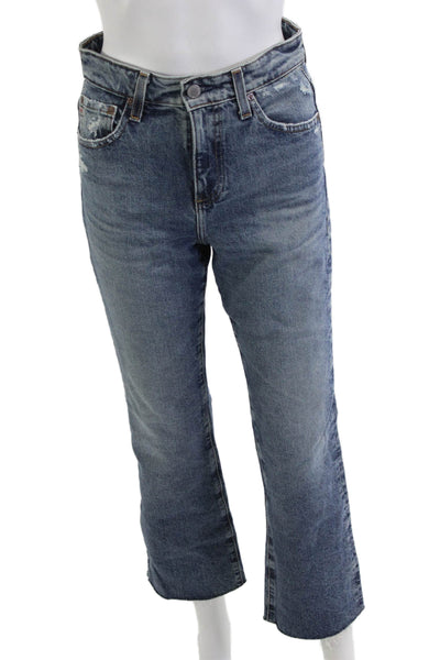 AG Adriano Goldschmied Women Cropped Straight Jeans Blue Button Fly Size 25