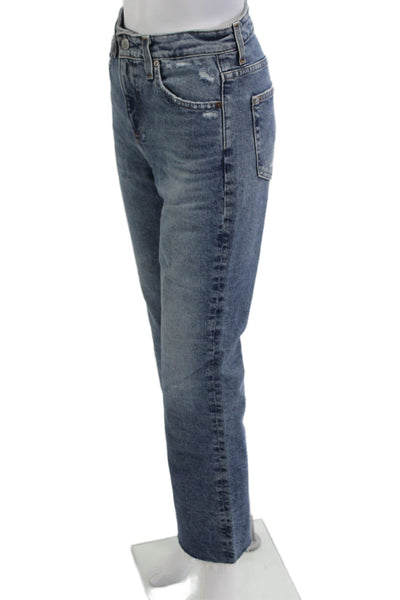 AG Adriano Goldschmied Women Cropped Straight Jeans Blue Button Fly Size 25
