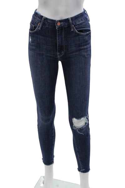Mother Womens Ankle Skinny Jeans Dark Blue High Rise Button Size 25
