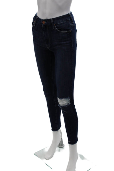 Mother Womens Ankle Skinny Jeans Dark Blue High Rise Button Size 25