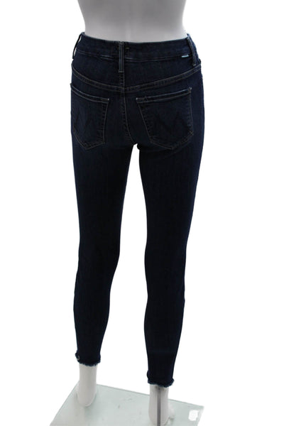 Mother Womens Ankle Skinny Jeans Dark Blue High Rise Button Size 25