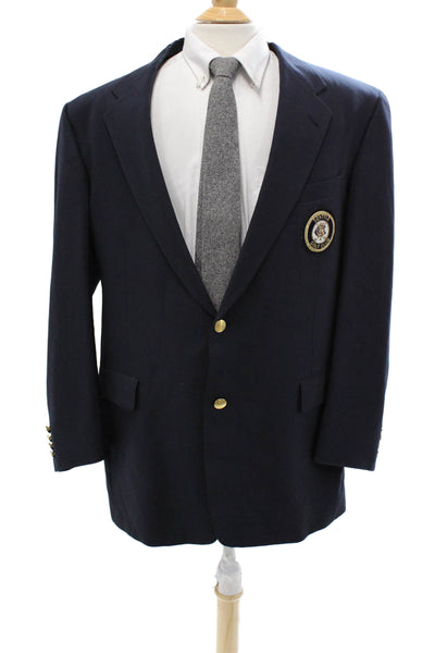 Hart Schaffner Marx Men Dark Blue Pure New Wool Blazer Button Collared Size 42