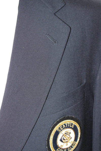 Hart Schaffner Marx Men Dark Blue Pure New Wool Blazer Button Collared Size 42