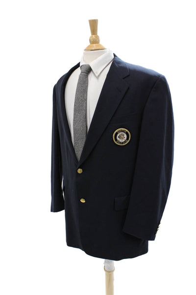 Hart Schaffner Marx Men Dark Blue Pure New Wool Blazer Button Collared Size 42