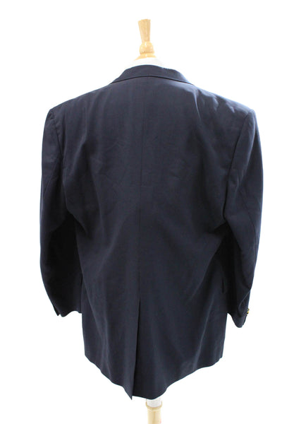 Hart Schaffner Marx Men Dark Blue Pure New Wool Blazer Button Collared Size 42