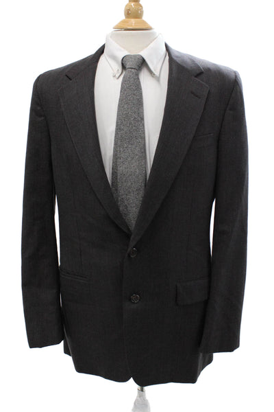 Hickey Freeman Mens Dark Gray Wool Check Collared Button Suit Jacket Size 42