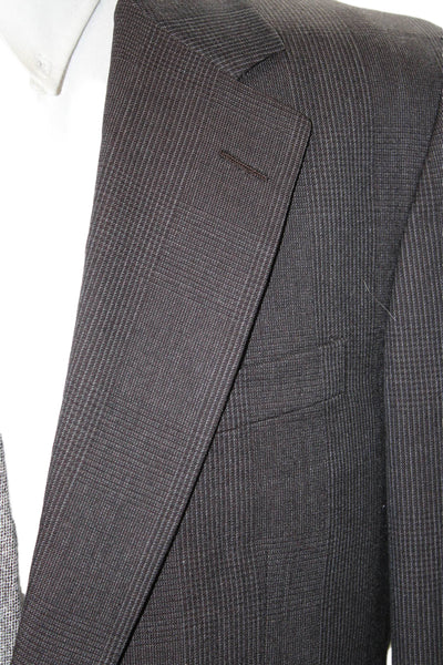 Hickey Freeman Mens Dark Gray Wool Check Collared Button Suit Jacket Size 42
