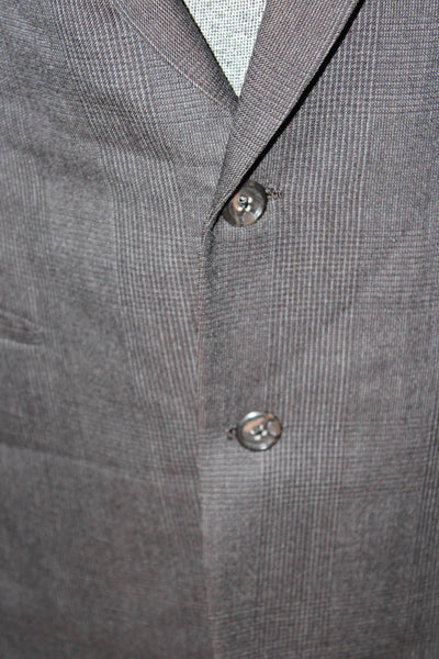Hickey Freeman Mens Dark Gray Wool Check Collared Button Suit Jacket Size 42