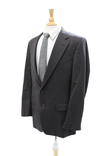 Hickey Freeman Mens Dark Gray Wool Check Collared Button Suit Jacket Size 42
