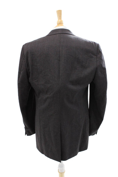 Hickey Freeman Mens Dark Gray Wool Check Collared Button Suit Jacket Size 42