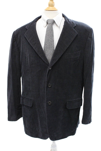 Belvest Mens Dark Gray Striped Cotton Cashmere Blazer Button Collared Size 46