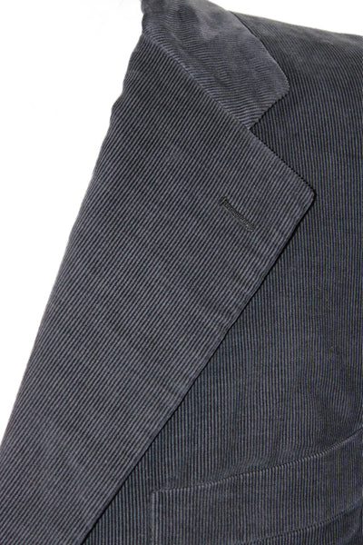 Belvest Mens Dark Gray Striped Cotton Cashmere Blazer Button Collared Size 46
