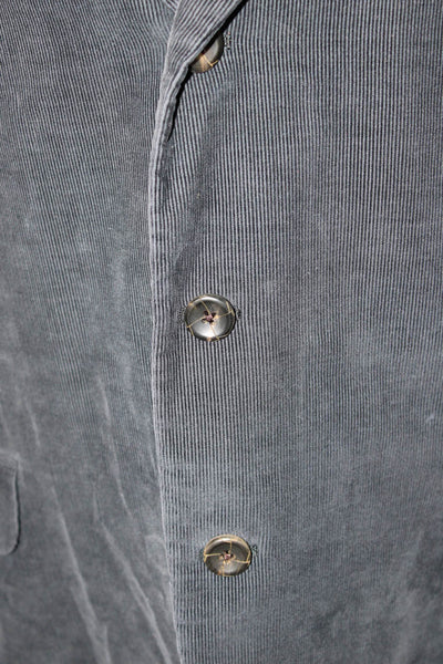 Belvest Mens Dark Gray Striped Cotton Cashmere Blazer Button Collared Size 46