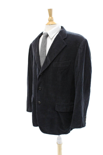 Belvest Mens Dark Gray Striped Cotton Cashmere Blazer Button Collared Size 46
