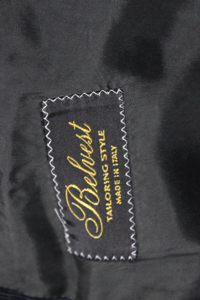 Belvest Mens Dark Gray Striped Cotton Cashmere Blazer Button Collared Size 46