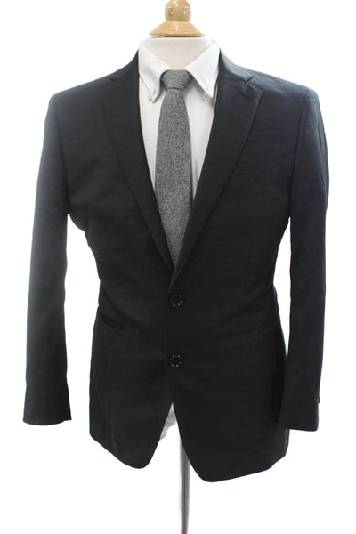 Indochino Mens 2 Piece Black Virgin Wool Suit Jacket Collared Button Size 40