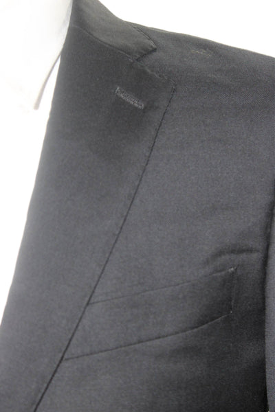 Indochino Mens 2 Piece Black Virgin Wool Suit Jacket Collared Button Size 40